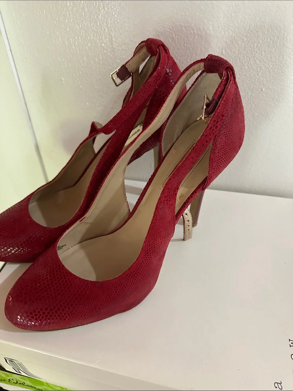 INC International Concepts Red Textured Snake-Print High Heel Pumps